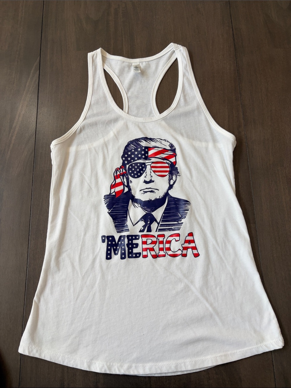 Next Level Apparel White Tank with Red and Blue Patriotic Graphic